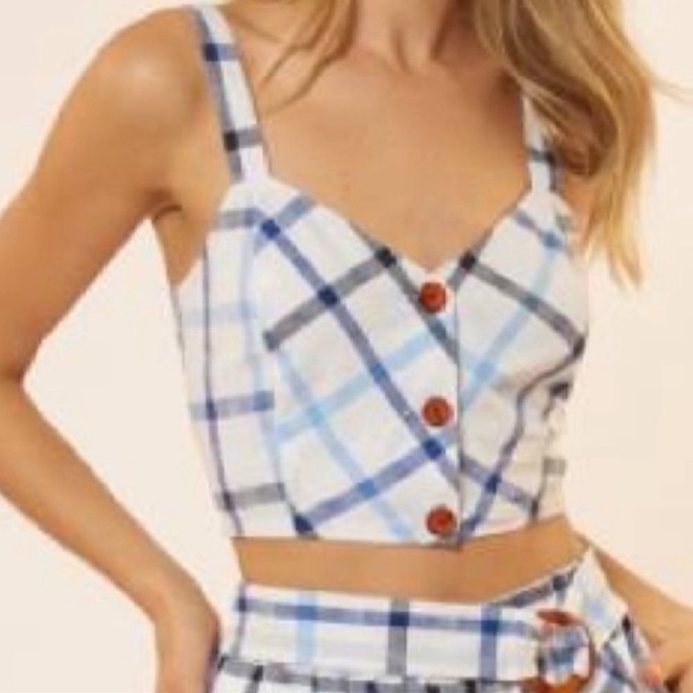 Red Carter Linen Meet & Greet Gingham Crop Top.Size M - Picture 4 of 13